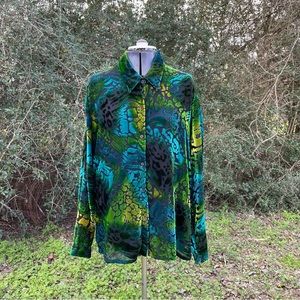 Animal print velvet burn out shirt XL